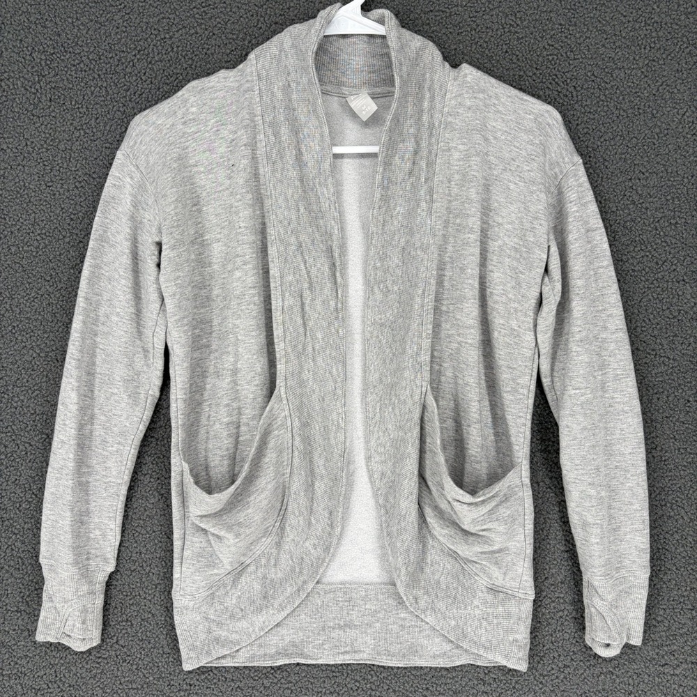 Athleta Girl Pranayama Wrap Cardigan Heather Gray Open Front Sweater Size M 8-10